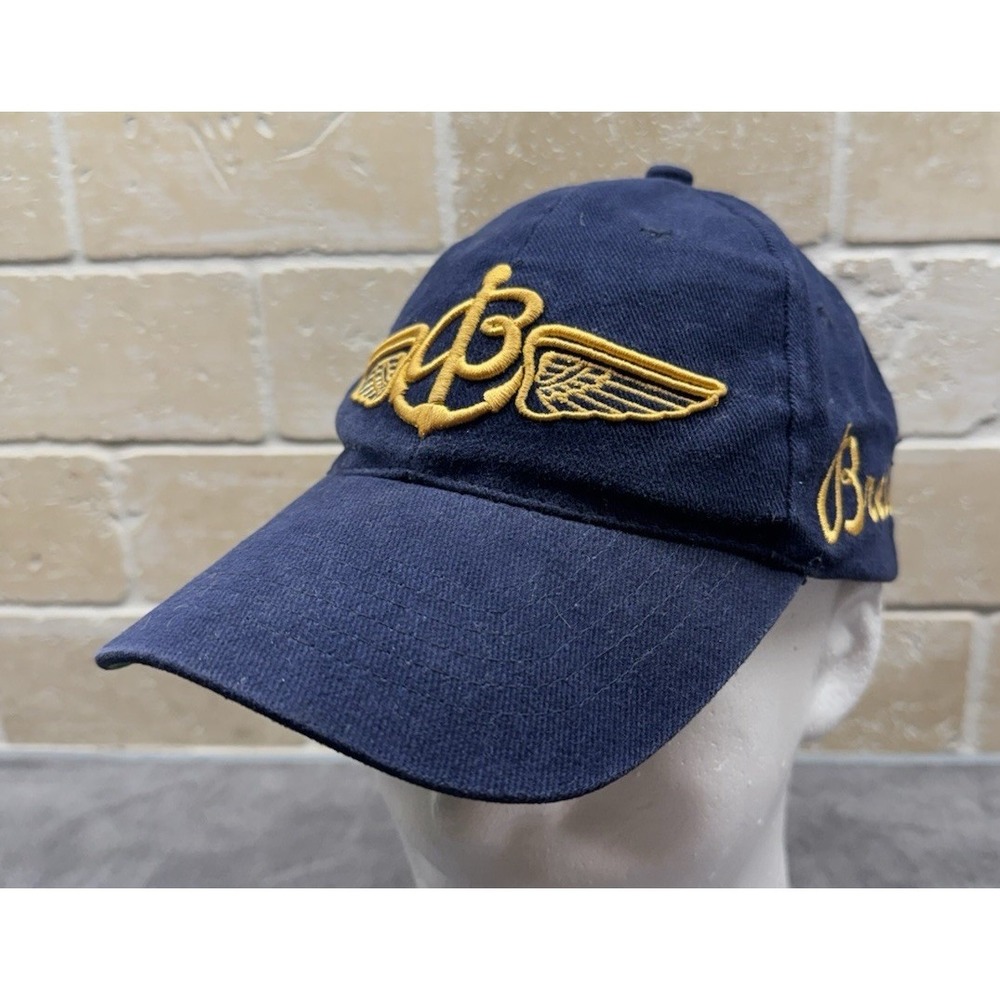 Breitling Hat Cap Blue Adjustable SnapBack Gold Embroidered Logo Pilot Wings